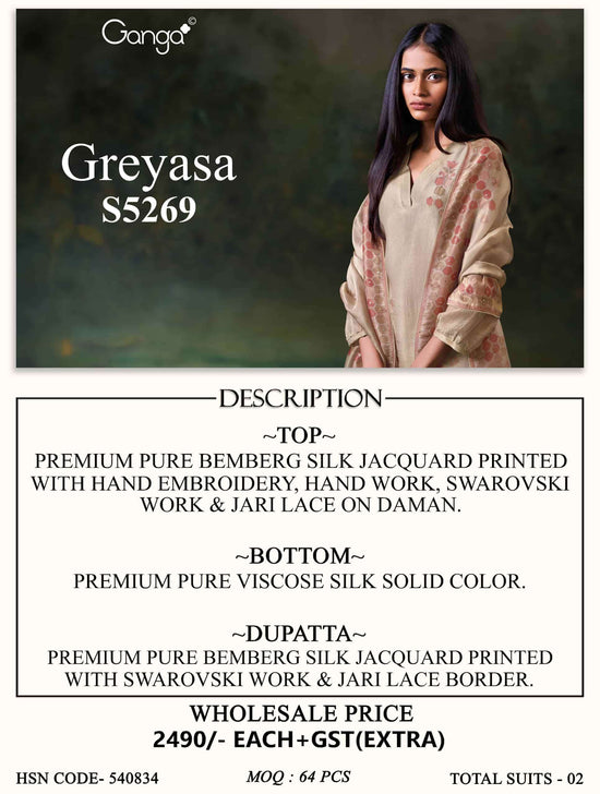 Ganga Fashion Greyasa Pure Bemberg Silk Pakistani Suit