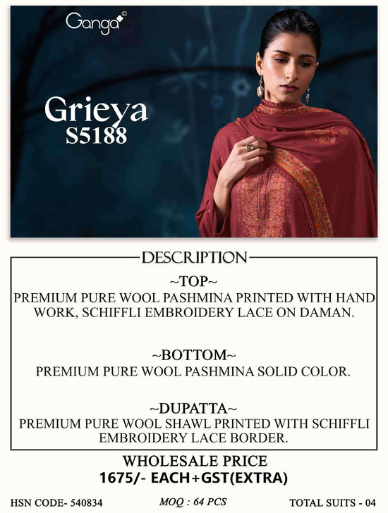 Ganga Fashion Grieya 5188 Pure Wool Pashmina Dress Material