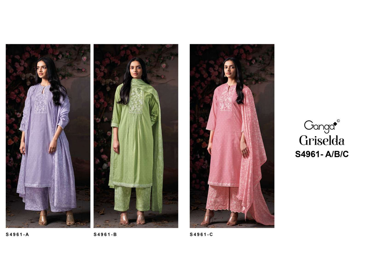 Ganga Fashion Griselda 4961 Premium Cotton Embroidered Dress Material