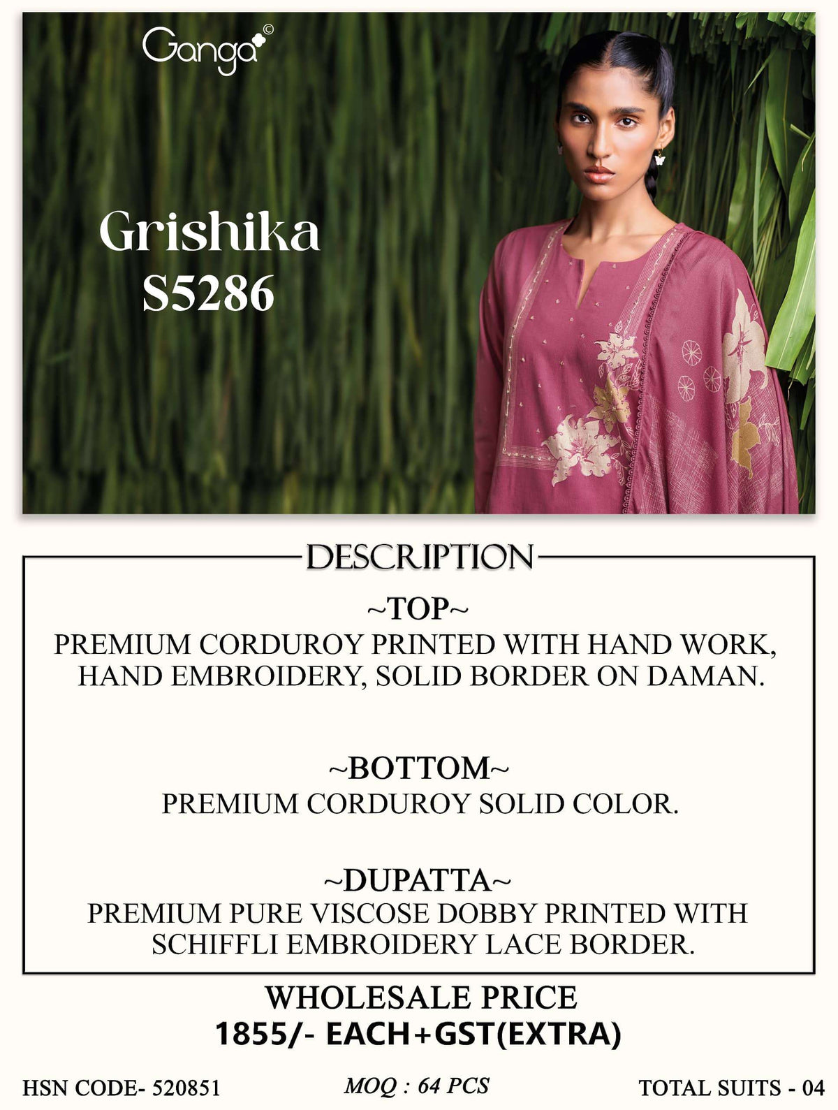 Ganga Fashion Grishika 5286 Corduroy Winter Suit Collection
