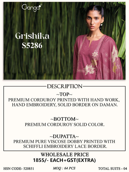 Ganga Fashion Grishika 5286 Corduroy Winter Suit Collection