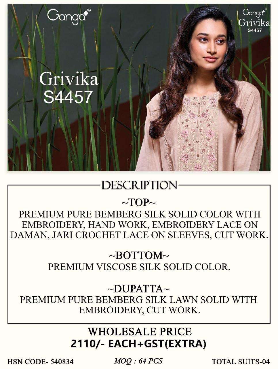 Ganga Fashion Grivika 4457 Pure Bemberg Silk Dress Material