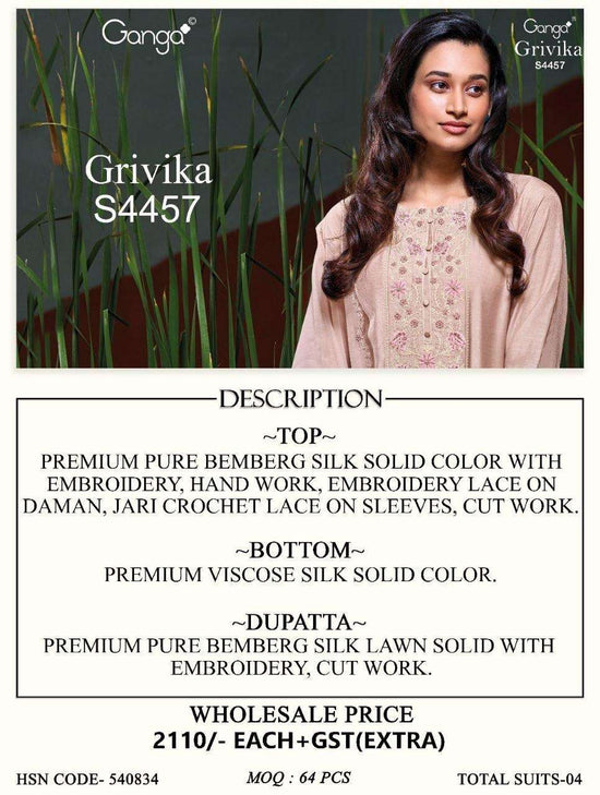 Ganga Fashion Grivika 4457 Pure Bemberg Silk Dress Material