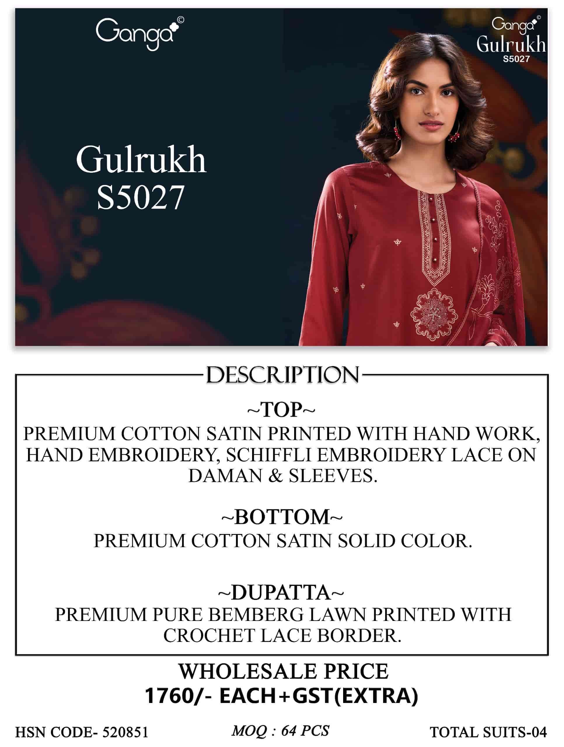Ganga Fashion Gulrukh 5027 Premium Cotton Satin Dress Material