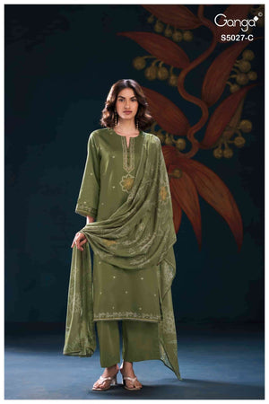 Ganga Fashion Gulrukh 5027 Premium Cotton Satin Dress Material - Amrah Wholesale
