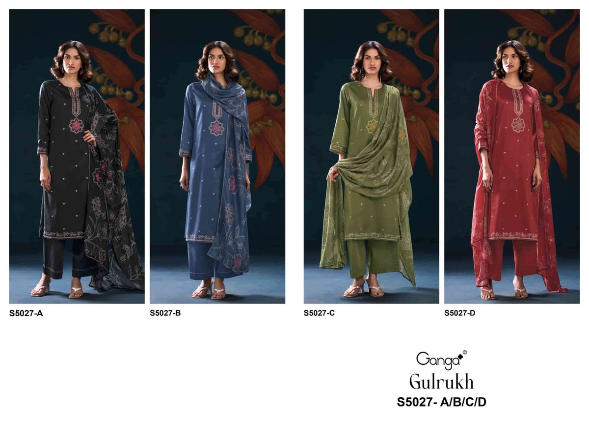 Ganga Fashion Gulrukh 5027 Premium Cotton Satin Dress Material - Amrah Wholesale