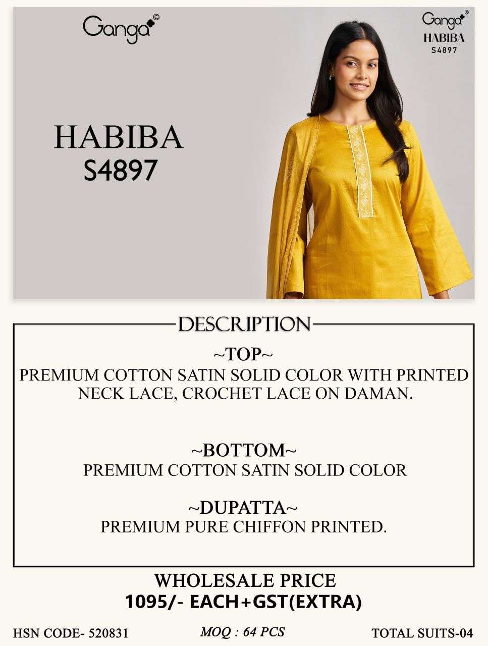 Ganga Fashion Habiba 4897 Cotton Satin Dress Material Collection