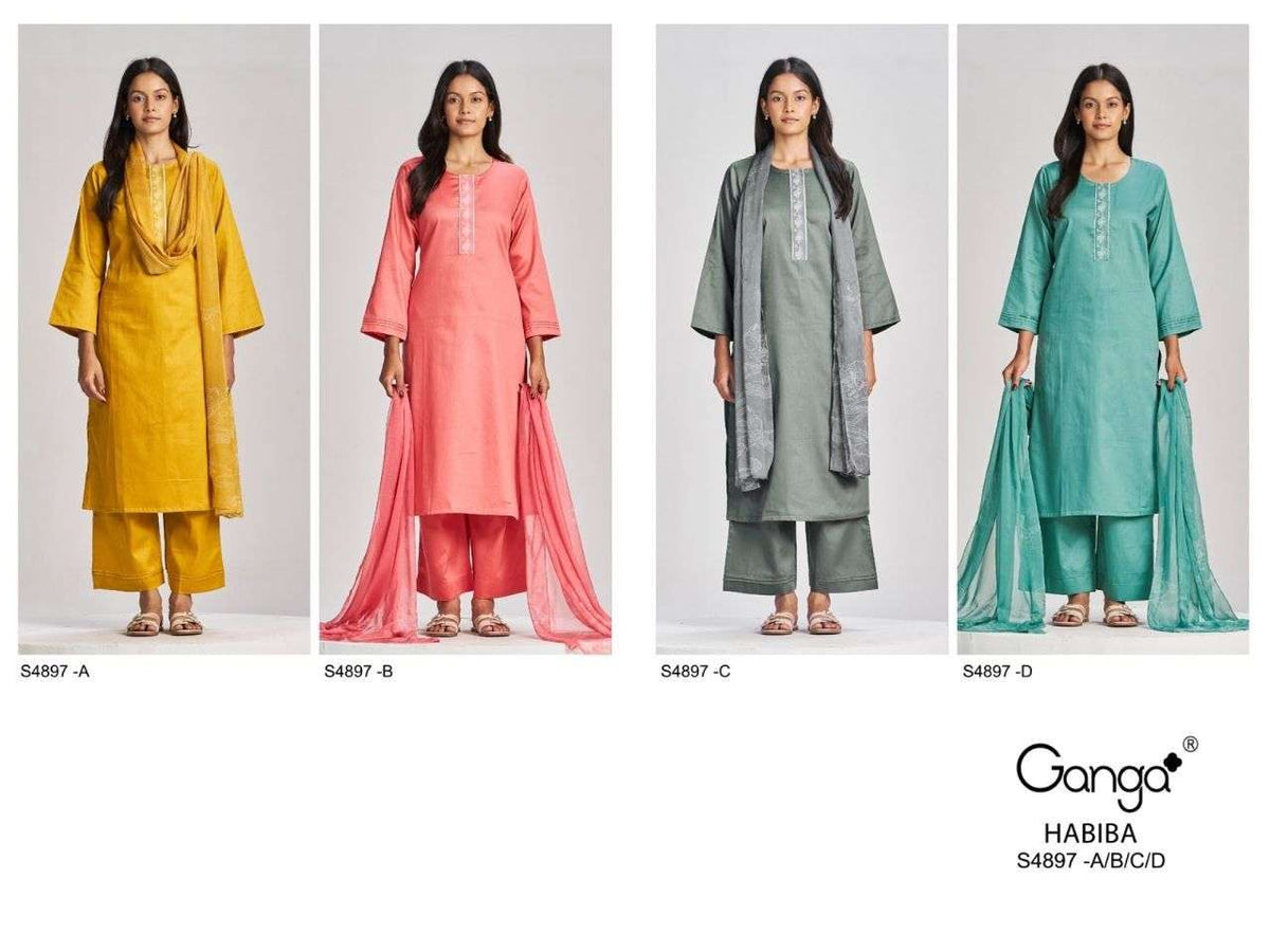 Ganga Fashion Habiba 4897 Cotton Satin Dress Material Collection
