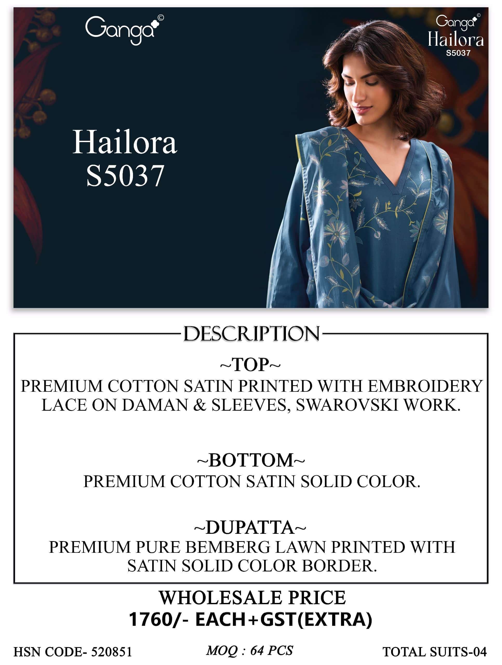 Ganga Fashion Hailora 5037 Premium Cotton Satin Dress Material