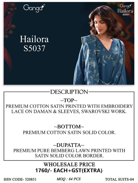 Ganga Fashion Hailora 5037 Premium Cotton Satin Dress Material