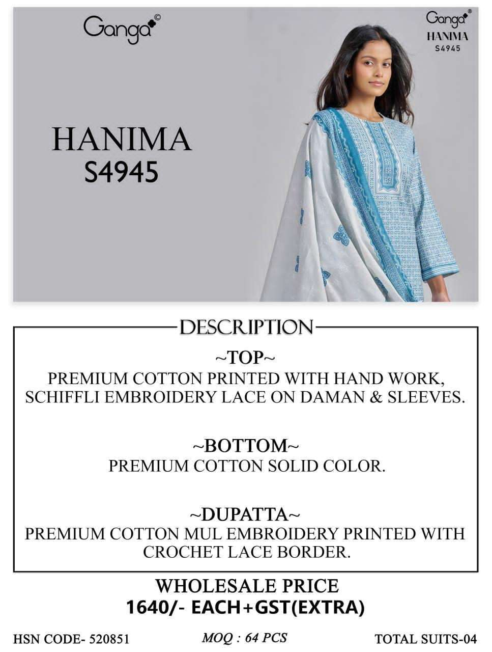 Ganga Fashion Hanima 4945 Premium Cotton Dress Material - Amrah Wholesale