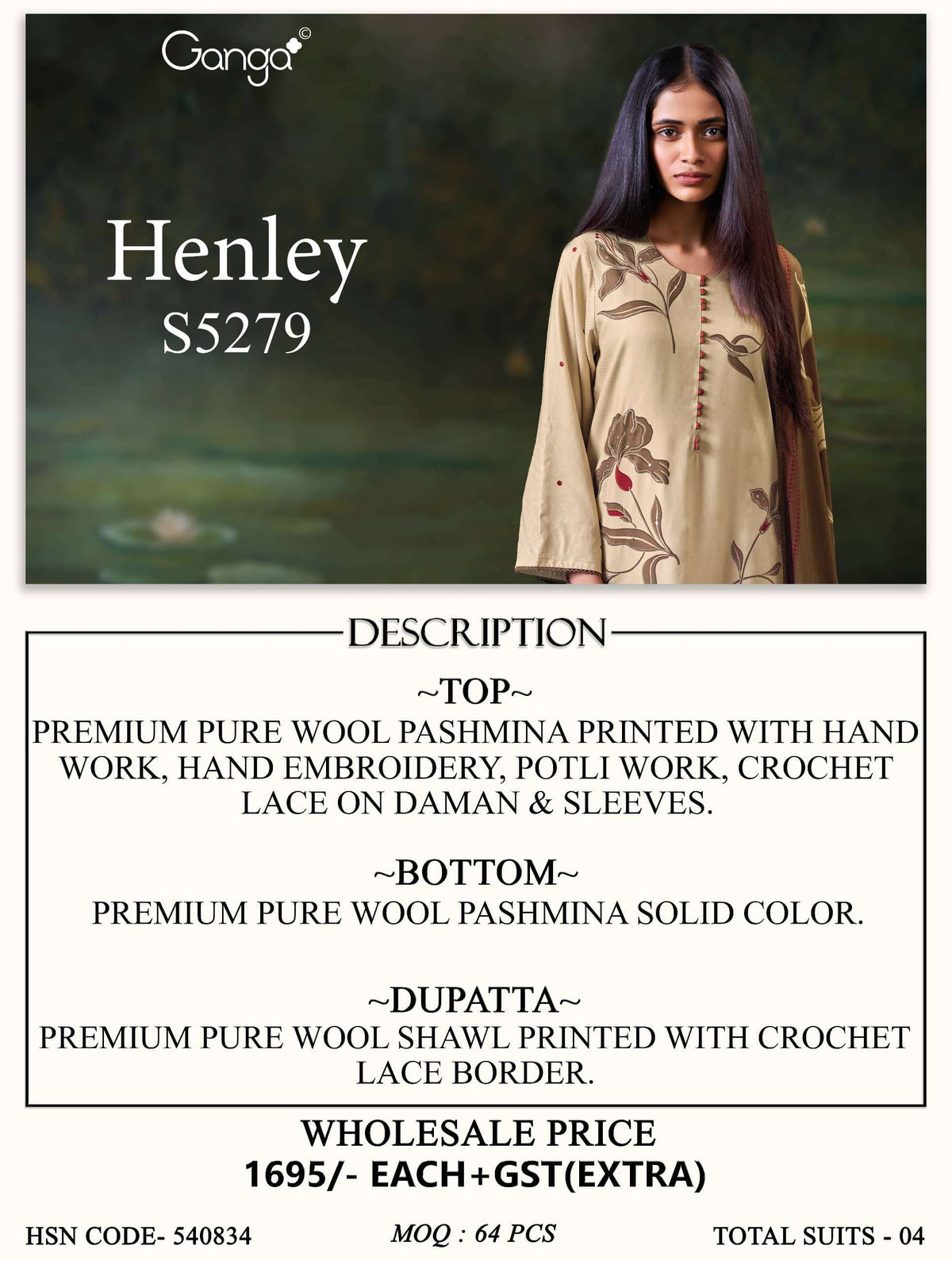 Ganga Fashion Henley 5279 Wool Pashmina Dress Material