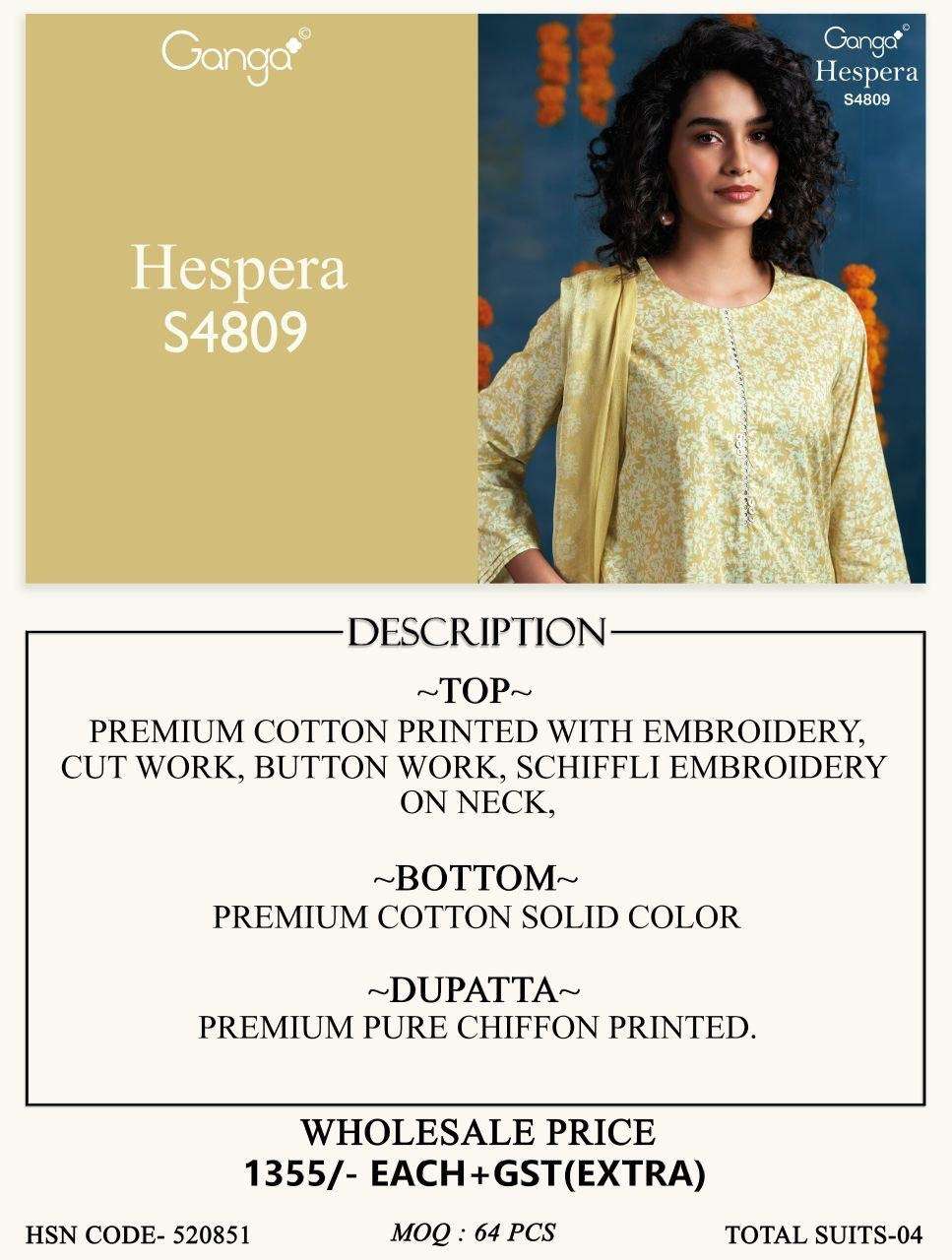 Ganga Fashion Hespera 4809 Premium Cotton Dress Material - Amrah Wholesale