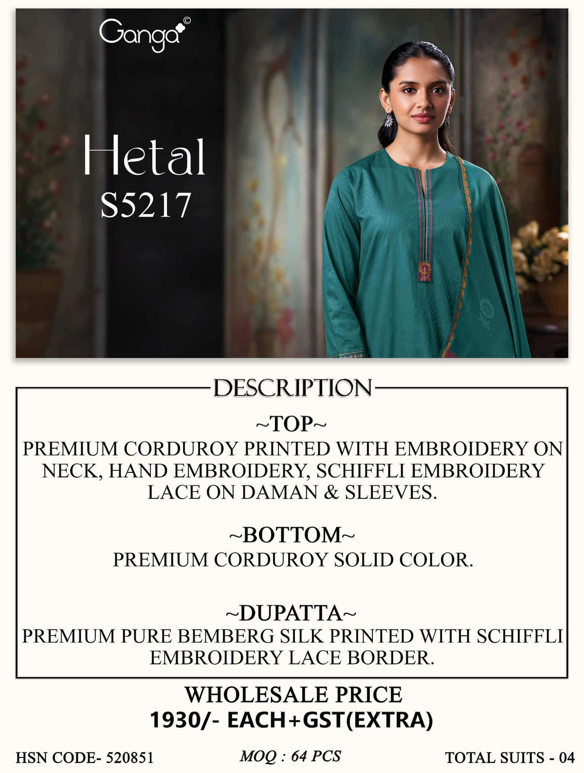 Ganga Fashion Hetal 5217 Corduroy Dress Material
