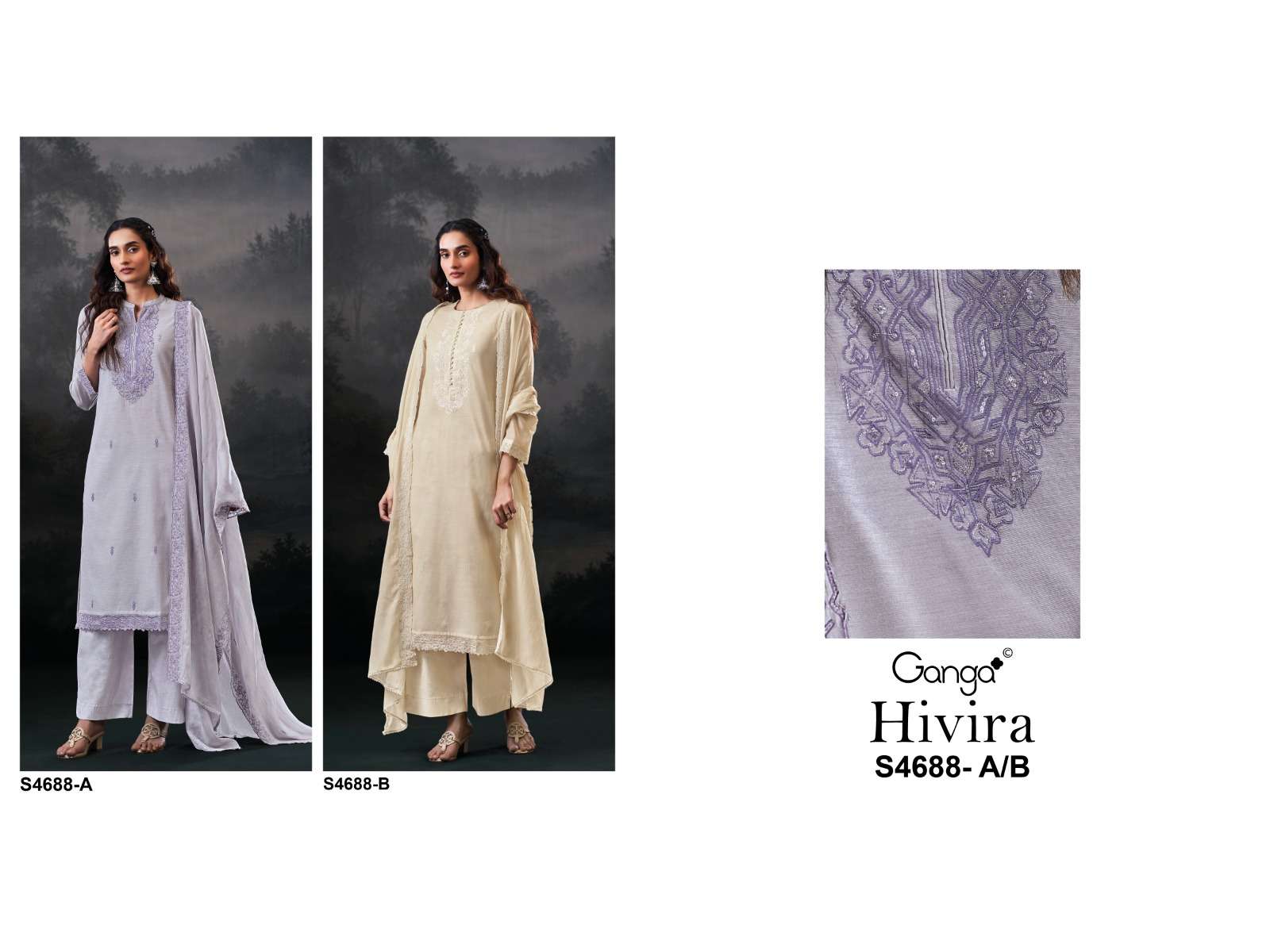 Ganga Fashion Hivira 4688 Mal Chanderi Dress Material - Amrah Wholesale