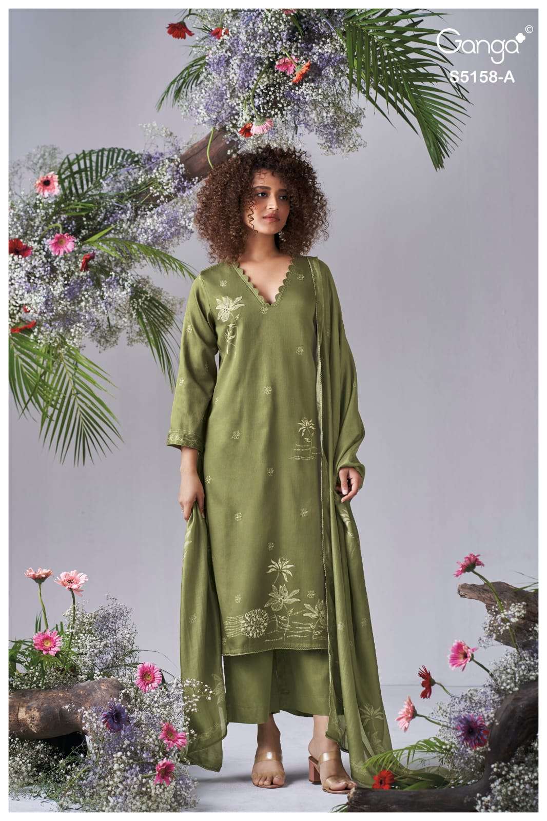 Ganga Fashion IIyssa 5158 Premium Cotton Satin Dress Material