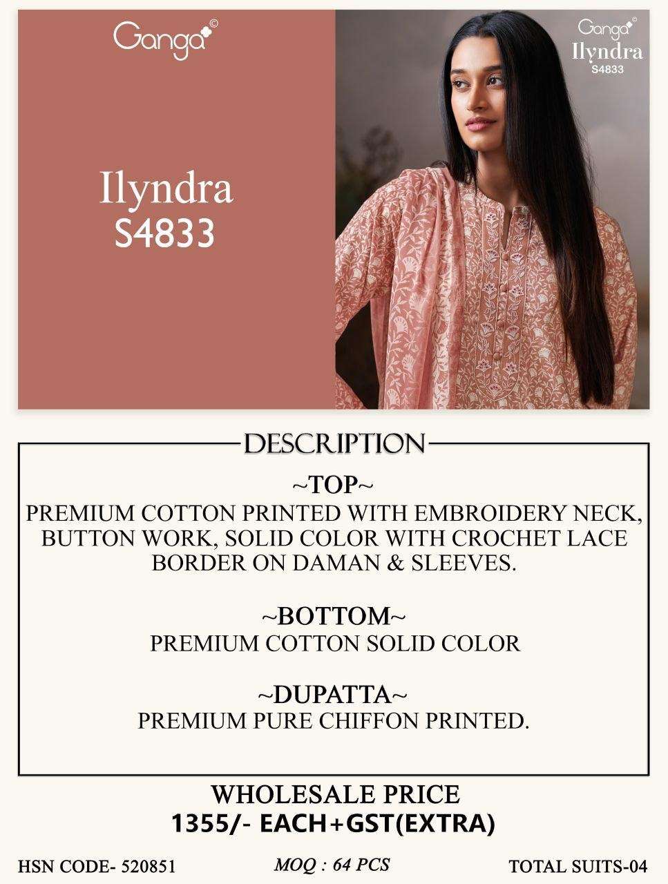 Ganga Fashion Ilyndra 4833 Premium Cotton Dress Material