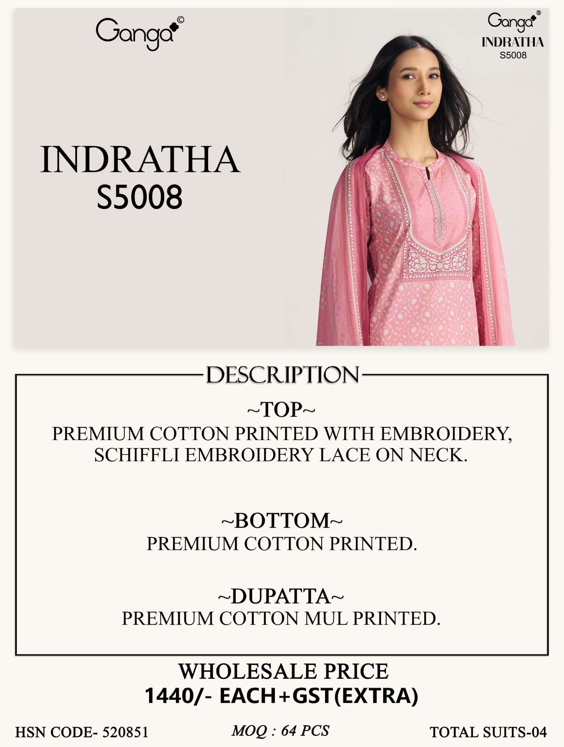 Ganga Fashion Indratha 5008 Premium Cotton Dress Material Collection