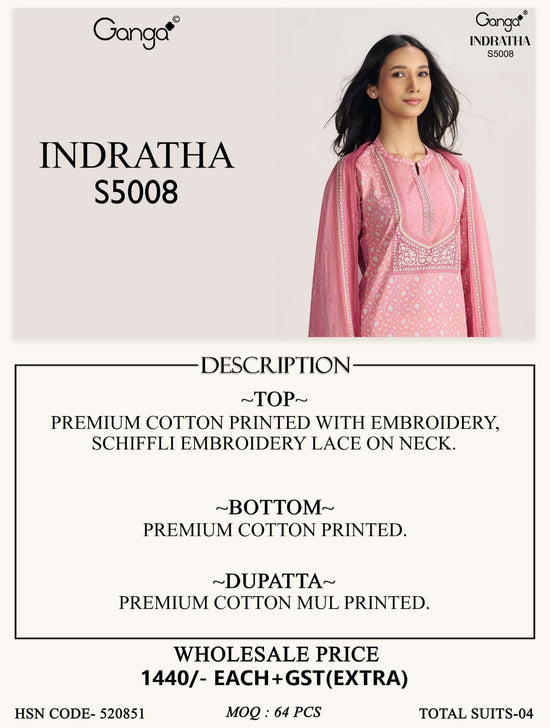 Ganga Fashion Indratha 5008 Premium Cotton Dress Material Collection