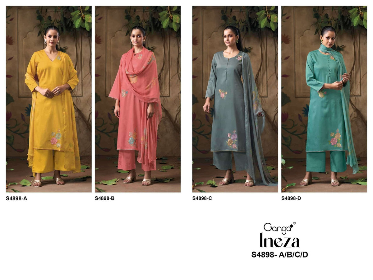 Ganga Fashion Ineza 4898 Premium Cotton Satin Dress Material - Amrah Wholesale