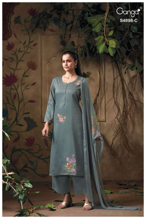 Ganga Fashion Ineza 4898 Premium Cotton Satin Dress Material - Amrah Wholesale