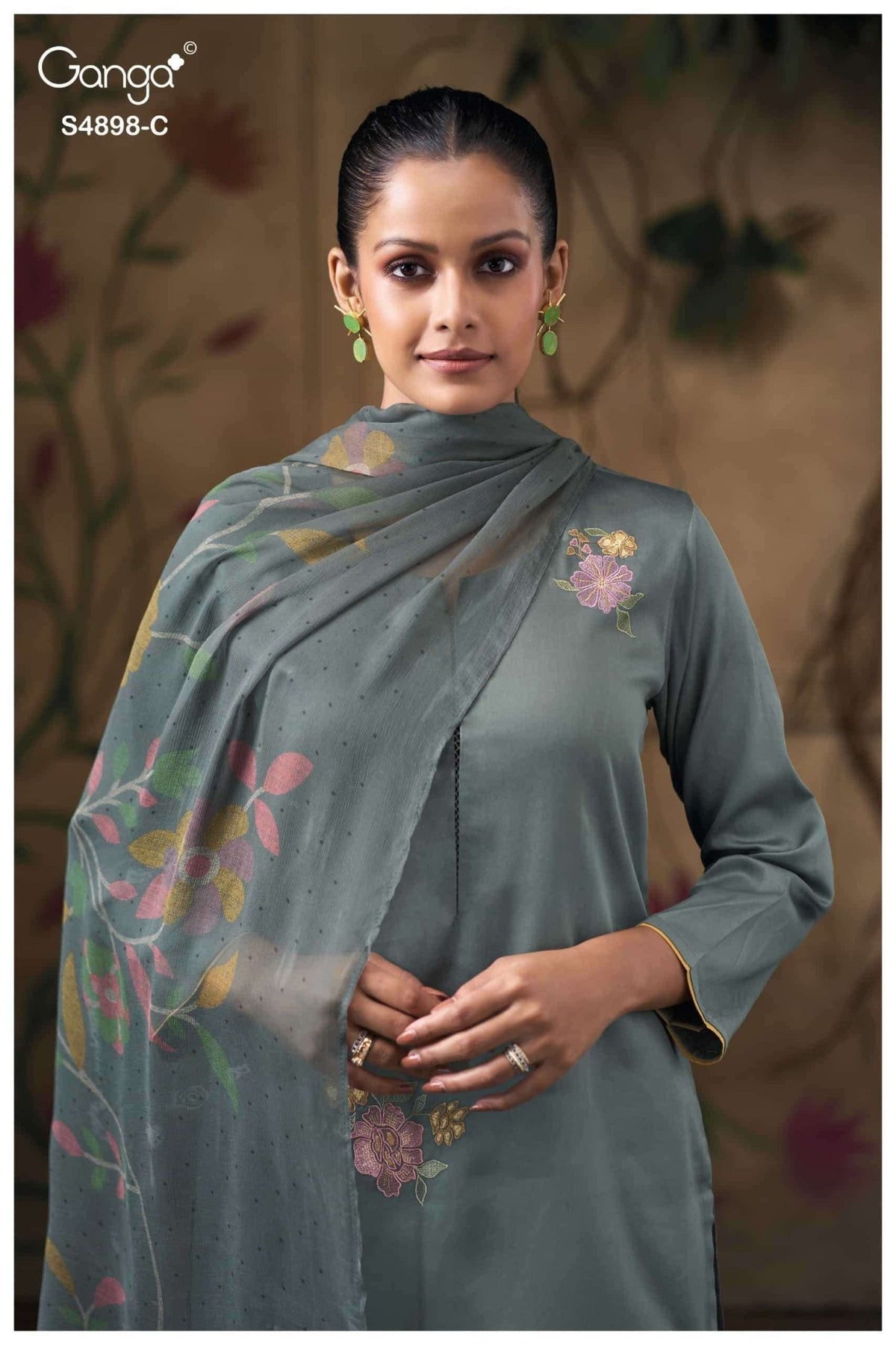 Ganga Fashion Ineza 4898 Premium Cotton Satin Dress Material - Amrah Wholesale