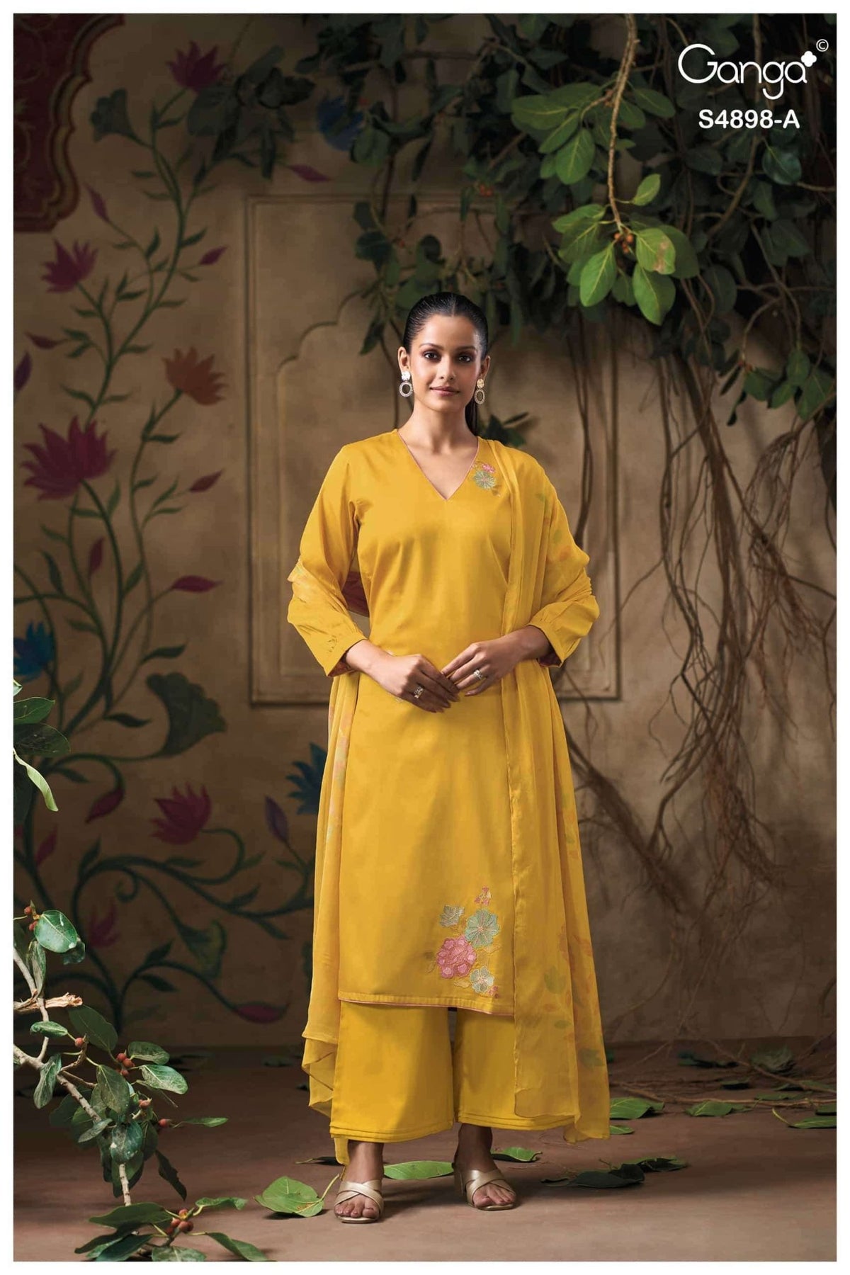 Ganga Fashion Ineza 4898 Premium Cotton Satin Dress Material - Amrah Wholesale
