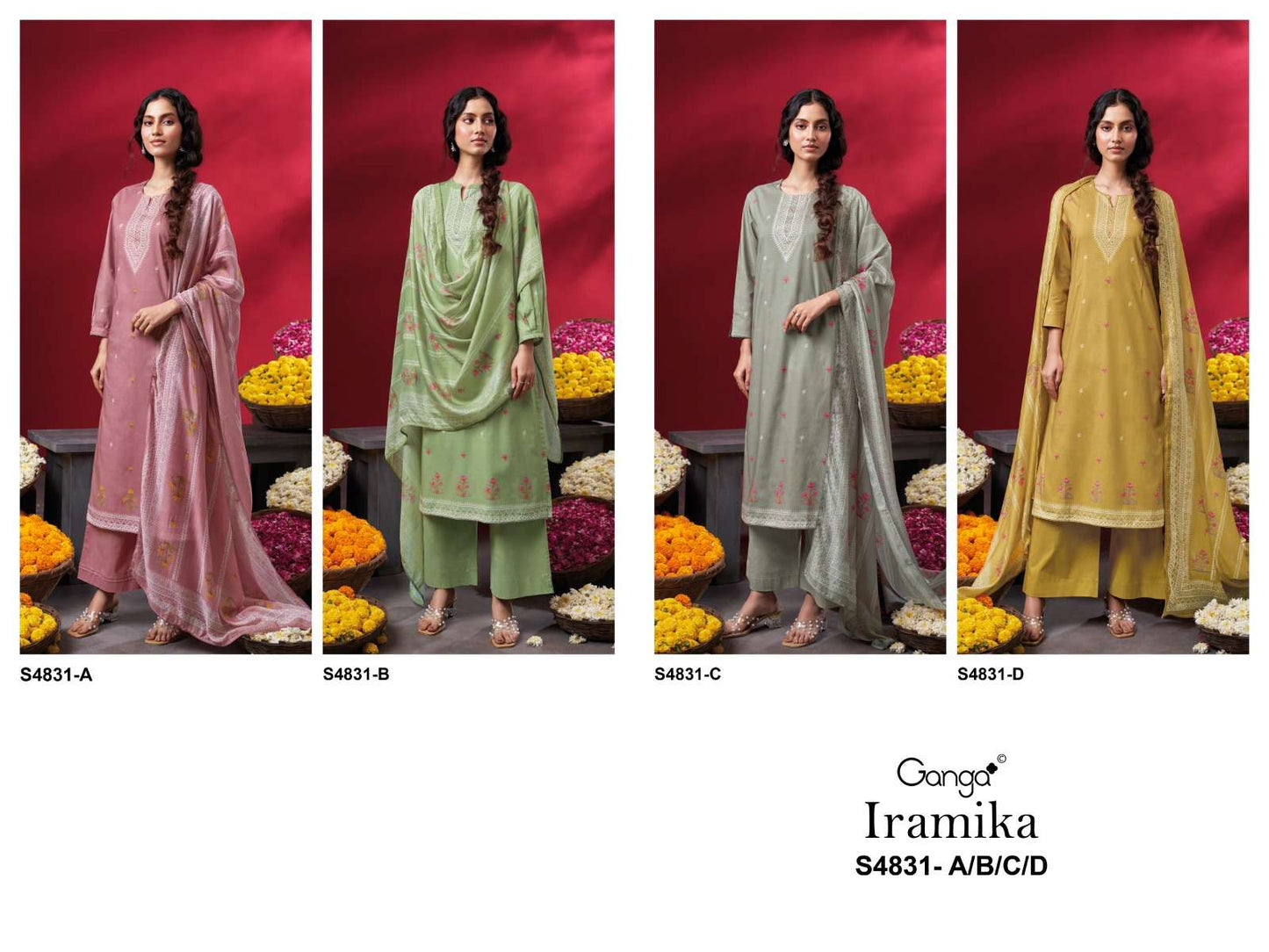 Ganga Fashion Iramika 4831 Premium Cotton Embroidered Dress Material - Amrah Wholesale