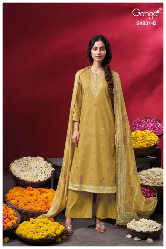 Ganga Fashion Iramika 4831 Premium Cotton Embroidered Dress Material - Amrah Wholesale