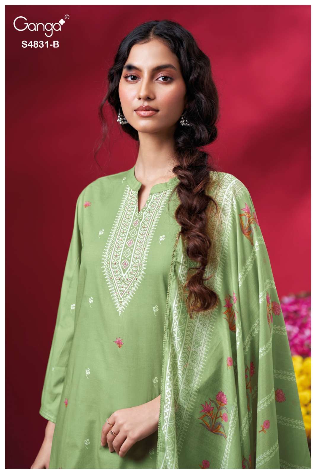 Ganga Fashion Iramika 4831 Premium Cotton Embroidered Dress Material - Amrah Wholesale