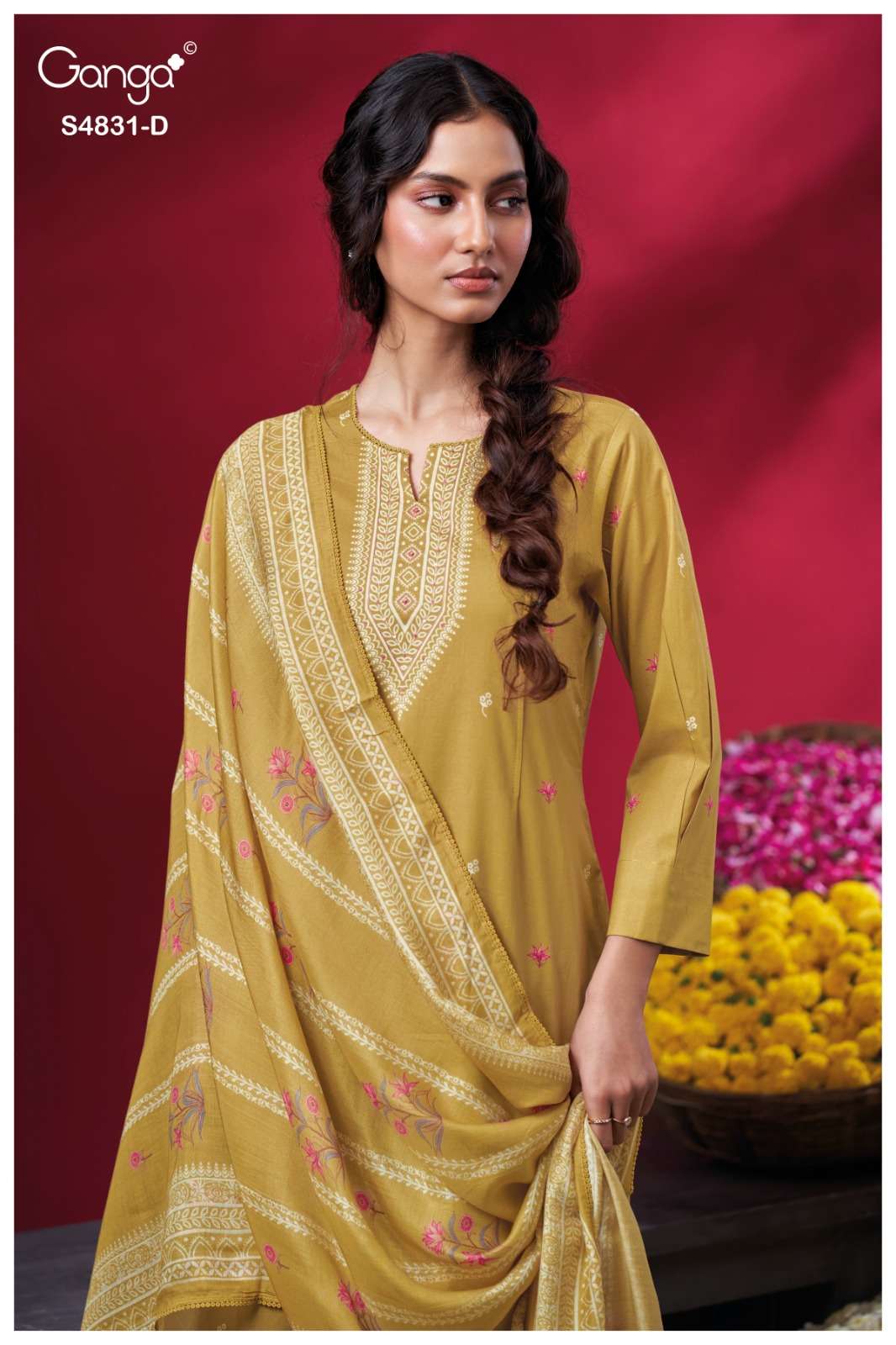 Ganga Fashion Iramika 4831 Premium Cotton Embroidered Dress Material - Amrah Wholesale