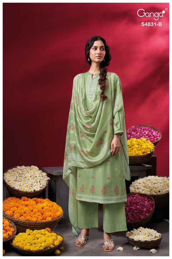 Ganga Fashion Iramika 4831 Premium Cotton Embroidered Dress Material - Amrah Wholesale