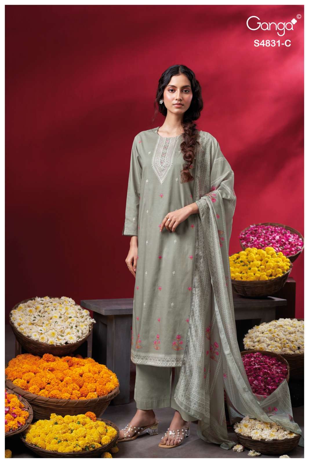 Ganga Fashion Iramika 4831 Premium Cotton Embroidered Dress Material - Amrah Wholesale