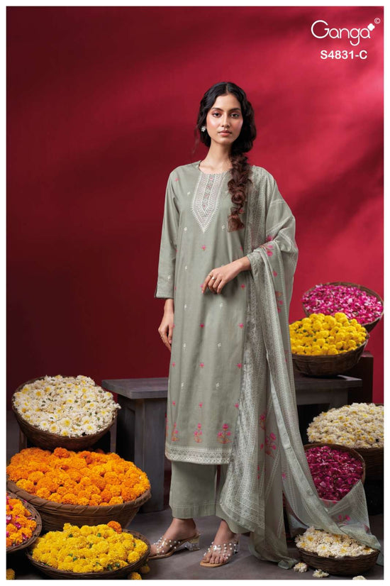 Ganga Fashion Iramika 4831 Premium Cotton Embroidered Dress Material - Amrah Wholesale