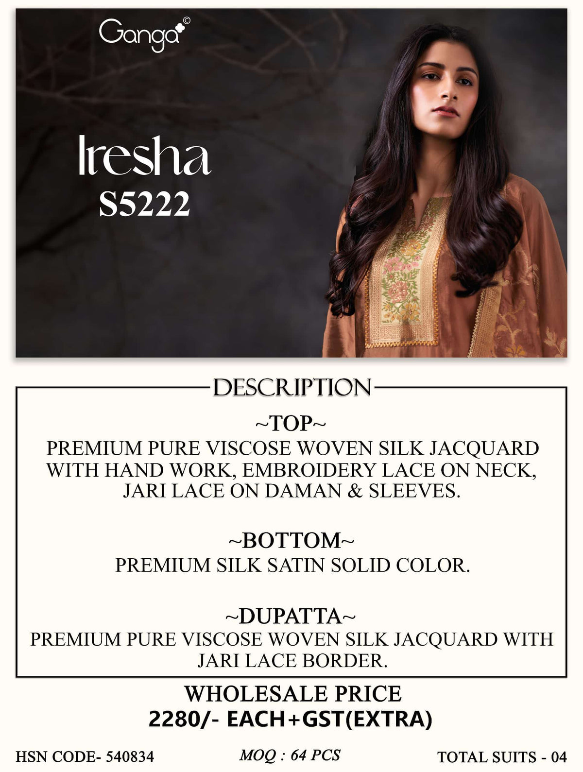 Ganga Fashion Iresha 5222 Viscose Silk Jacquard Dress Material