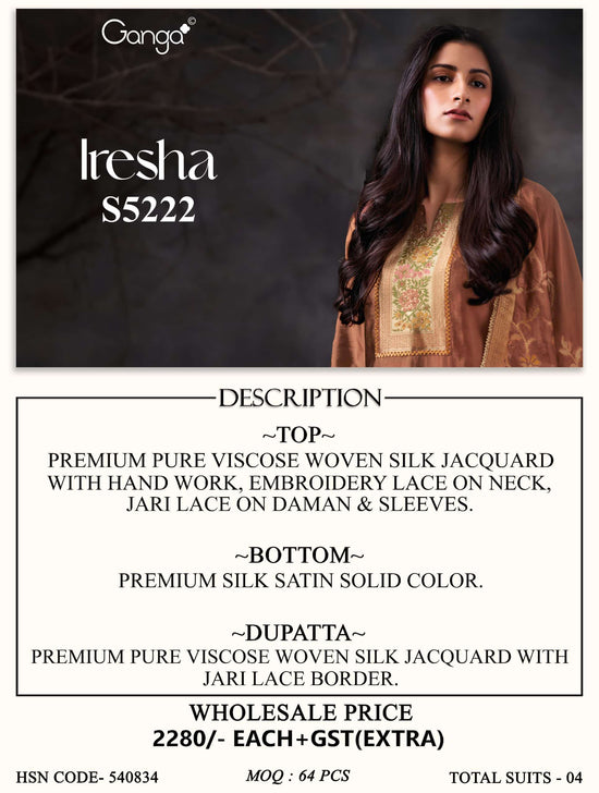 Ganga Fashion Iresha 5222 Viscose Silk Jacquard Dress Material