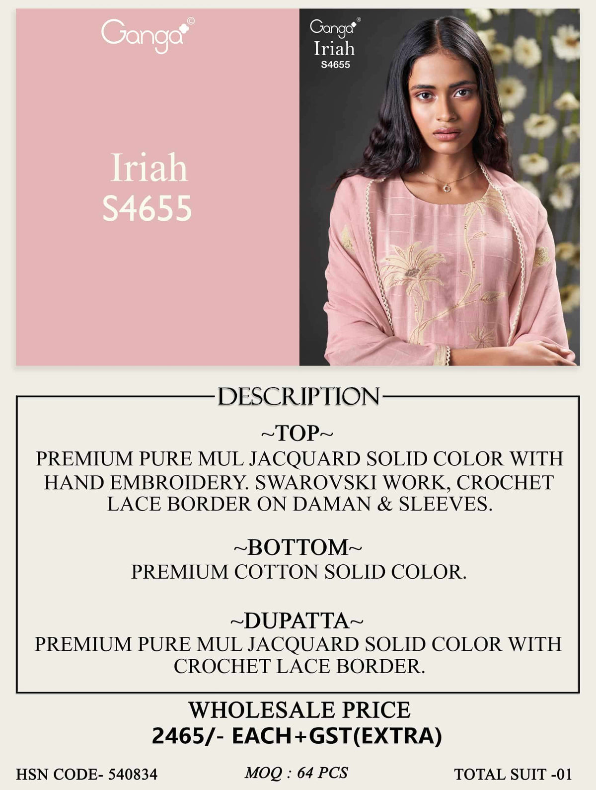 Ganga Fashion Iriah 4655 Dress Material Wholesale Catalogue - Amrah Wholesale