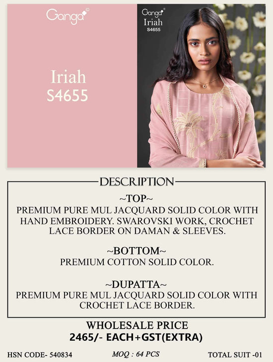 Ganga Fashion Iriah 4655 Dress Material Wholesale Catalogue - Amrah Wholesale