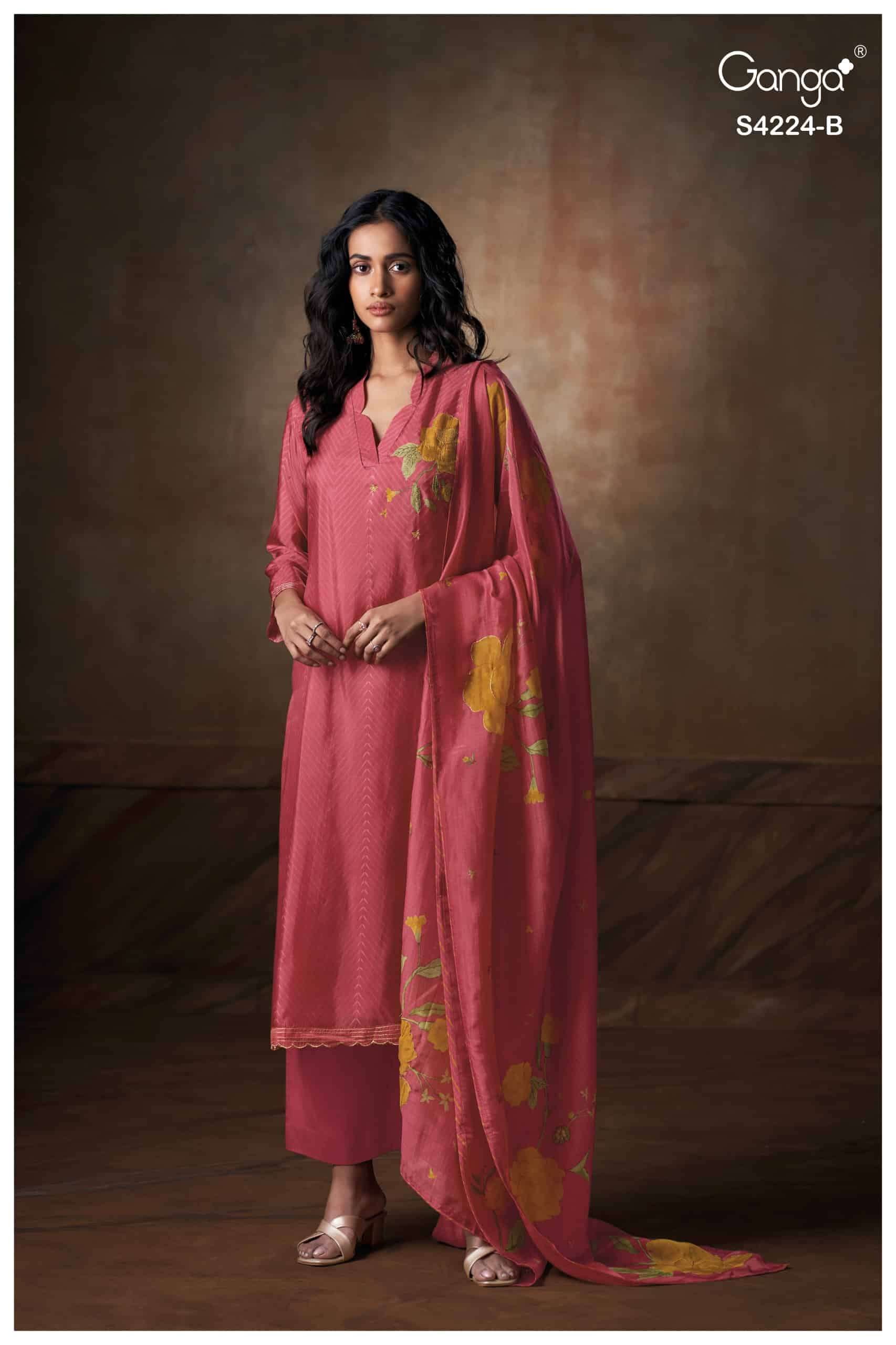 Ganga Fashion Ishvika 4224 Premium Bemberg Habutai Embroidered Salwar Suit Set