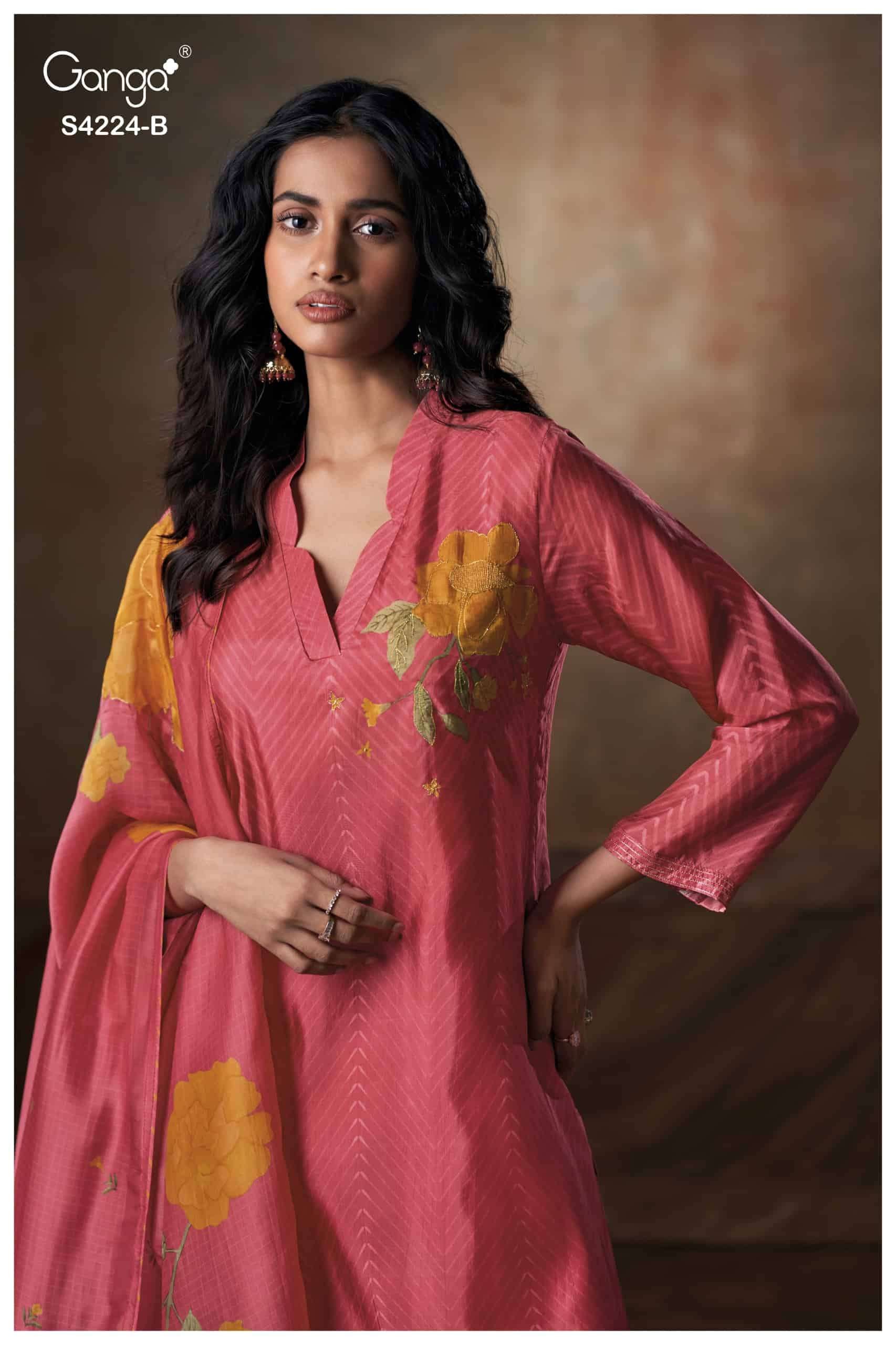 Ganga Fashion Ishvika 4224 Premium Bemberg Habutai Embroidered Salwar Suit Set