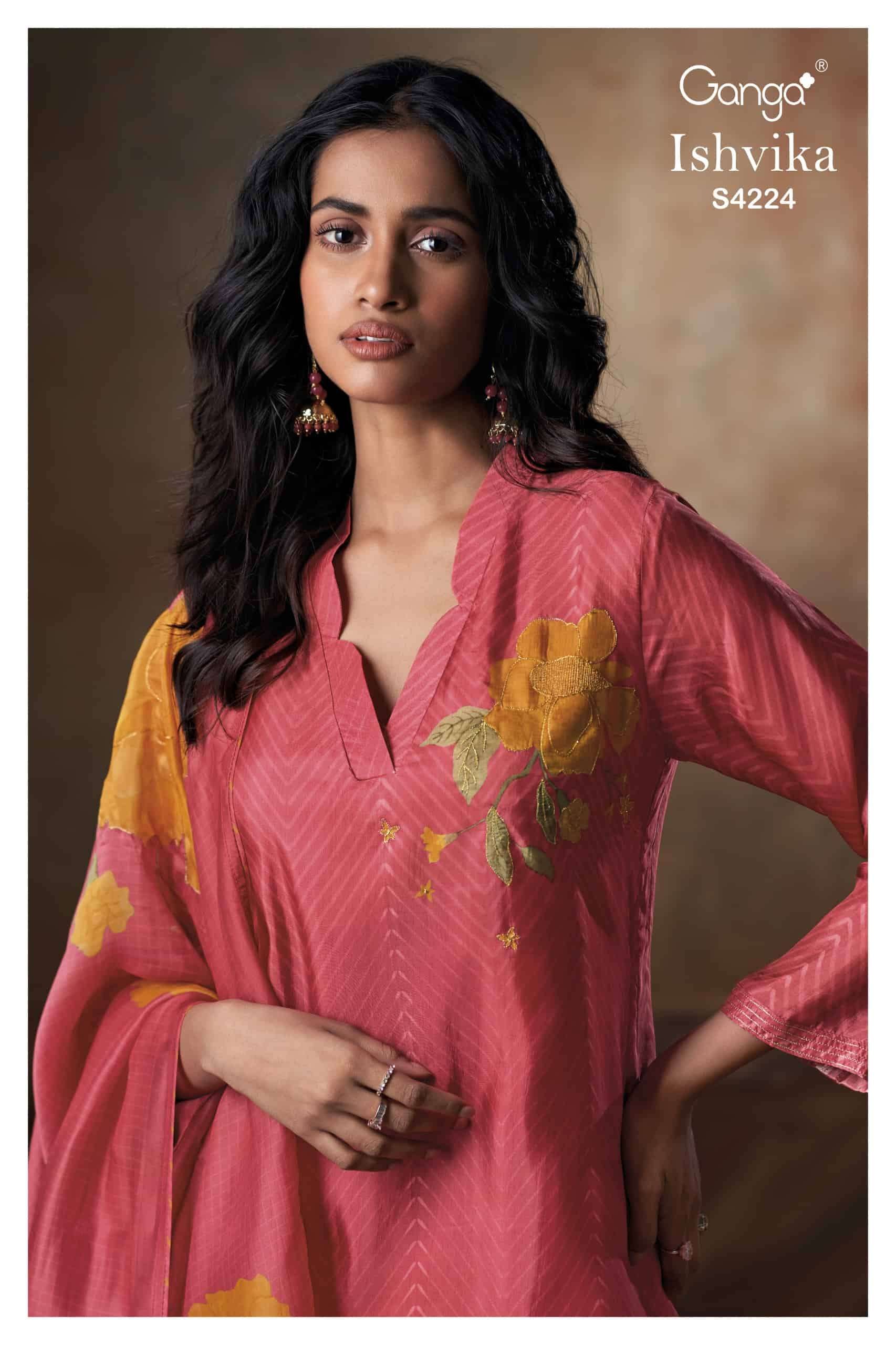 Ganga Fashion Ishvika 4224 Premium Bemberg Habutai Embroidered Salwar Suit Set