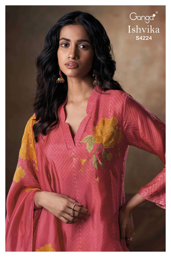 Ganga Fashion Ishvika 4224 Premium Bemberg Habutai Embroidered Salwar Suit Set