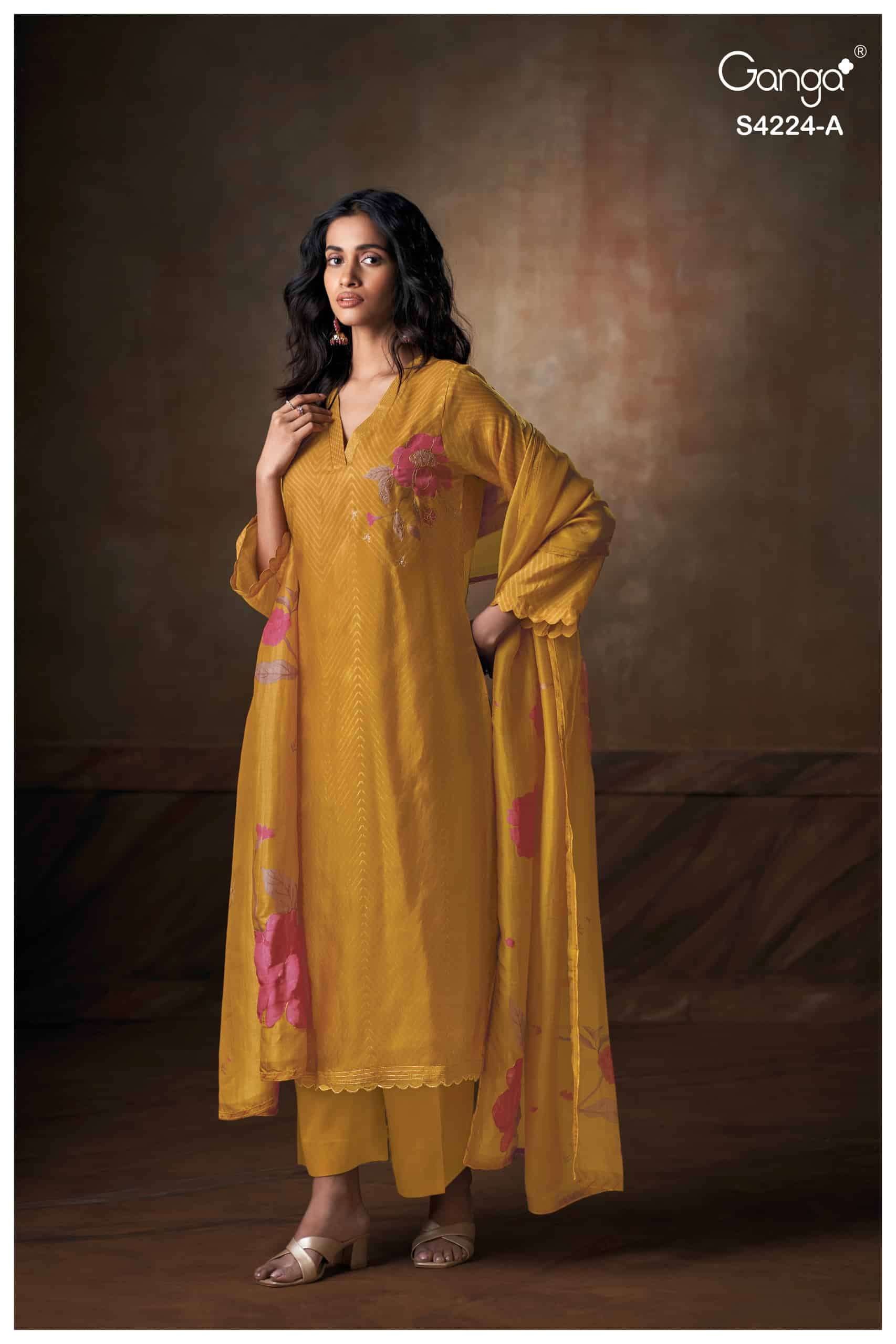 Ganga Fashion Ishvika 4224 Premium Bemberg Habutai Embroidered Salwar Suit Set