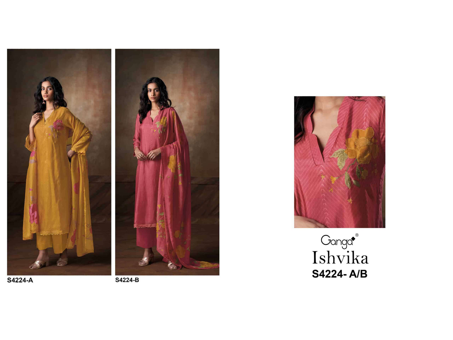 Ganga Fashion Ishvika 4224 Premium Bemberg Habutai Embroidered Salwar Suit Set