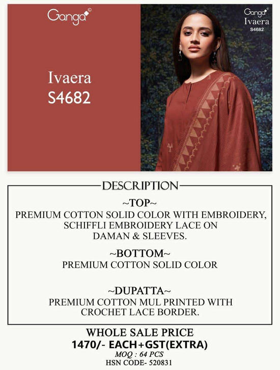 Ganga Fashion Ivaera 4682 Cotton Embroidered Dress Material