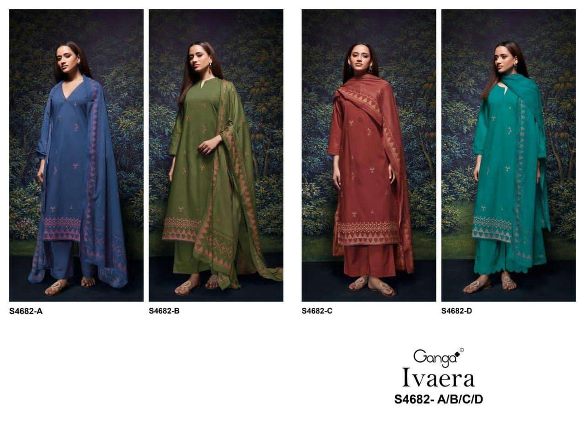 Ganga Fashion Ivaera 4682 Cotton Embroidered Dress Material