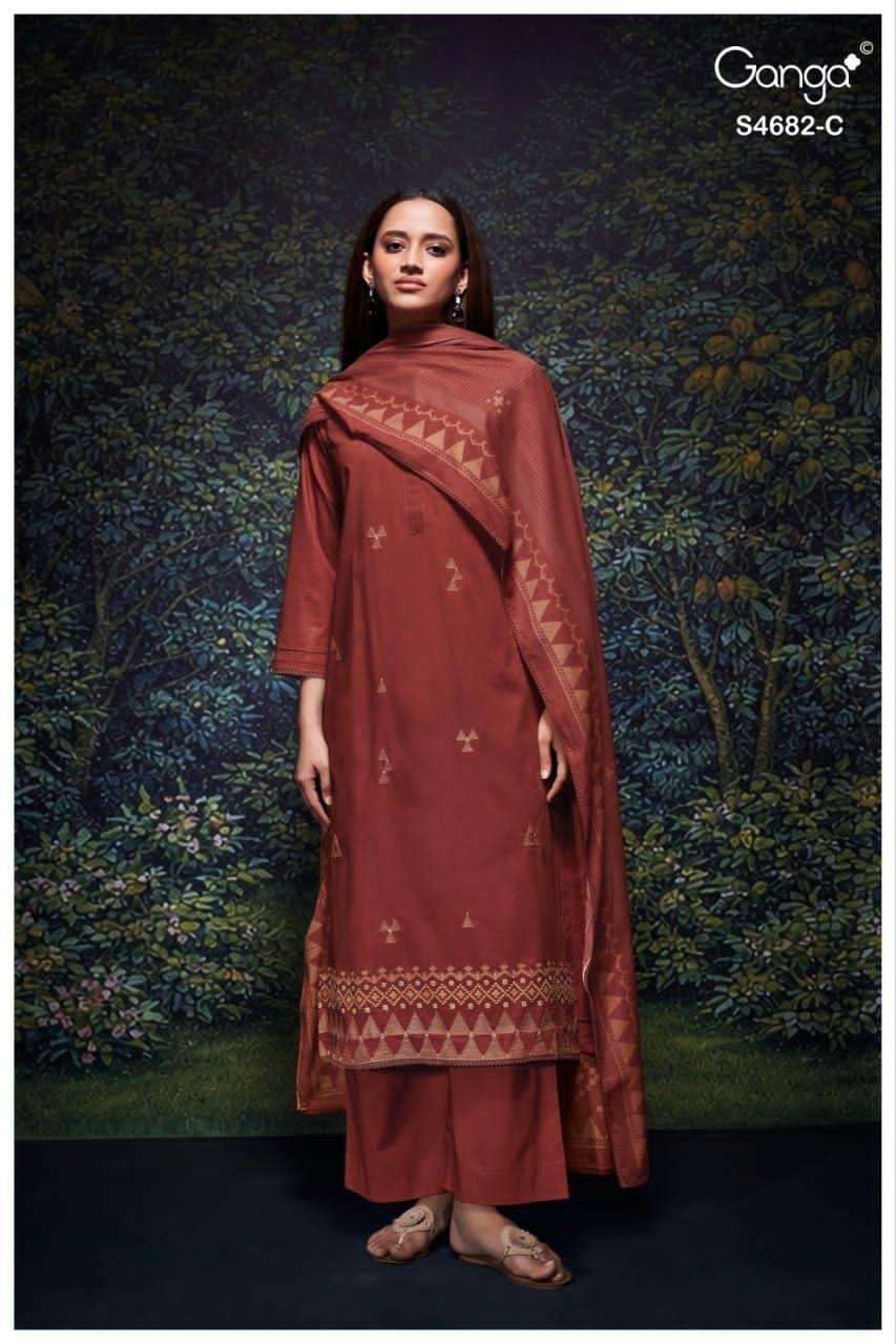 Ganga Fashion Ivaera 4682 Cotton Embroidered Dress Material