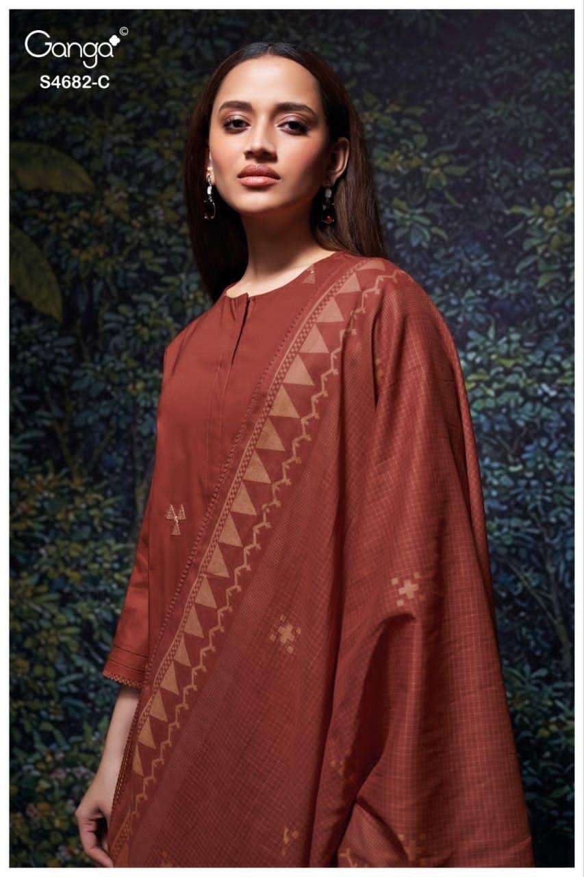 Ganga Fashion Ivaera 4682 Cotton Embroidered Dress Material