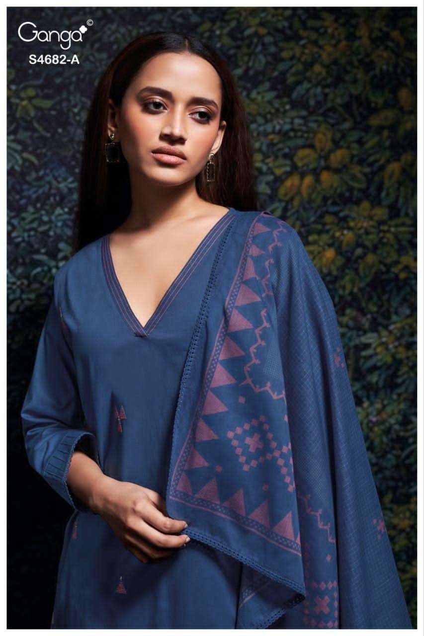 Ganga Fashion Ivaera 4682 Cotton Embroidered Dress Material