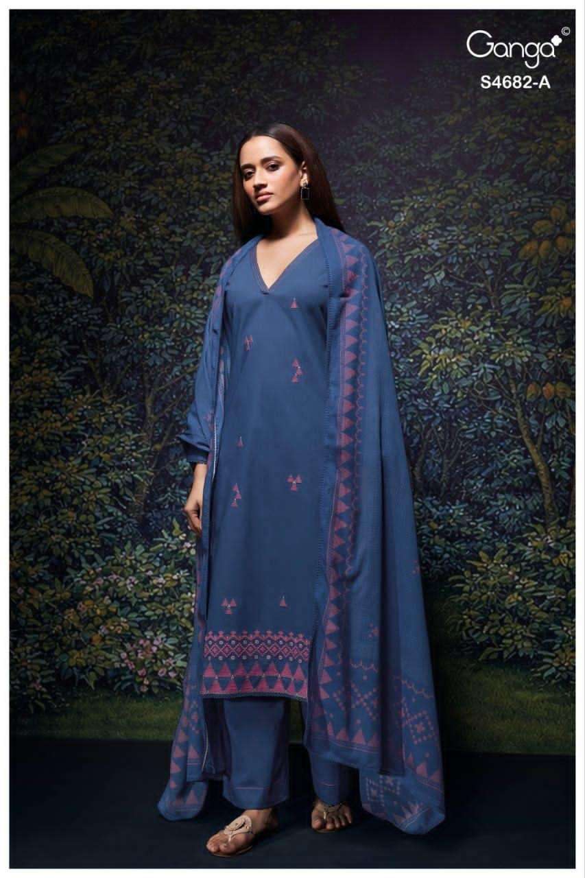 Ganga Fashion Ivaera 4682 Cotton Embroidered Dress Material